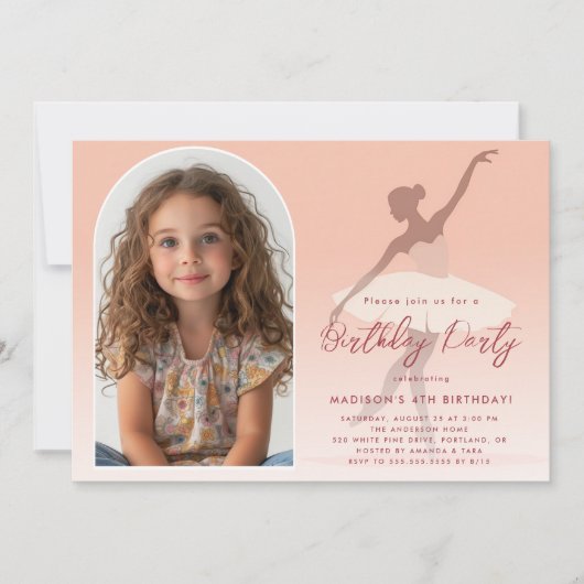 Aangepaste foto in roze silhouet ballerina verjaar kaart (Voorkant)