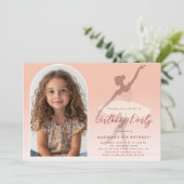 Aangepaste foto in roze silhouet ballerina verjaar kaart (Staand voorkant)