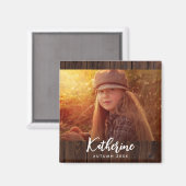 Aangepaste foto in rustieke donkerbruine houten pl magneet (Voorkant / Achterkant)