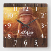 Aangepaste foto in rustieke donkerbruine houten pl vierkante klok (Voorkant)