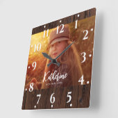 Aangepaste foto in rustieke donkerbruine houten pl vierkante klok (Hoek)