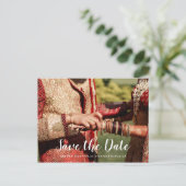 Aangepaste Foto Indiase bruiloft Save the Date Aankondigingskaart (Staand voorkant)