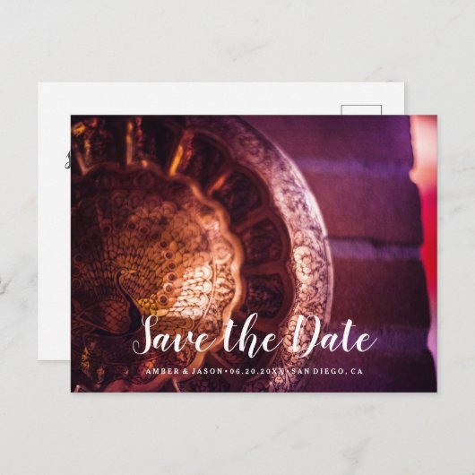 Aangepaste foto Indische bruiloft Opslaan Datum Aankondigingskaart (Voorkant / Achterkant)