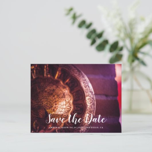 Aangepaste foto Indische bruiloft Opslaan Datum Aankondigingskaart (Staand voorkant)