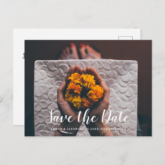 Aangepaste foto Indische bruiloft Opslaan Datum Aankondigingskaart (Voorkant / Achterkant)