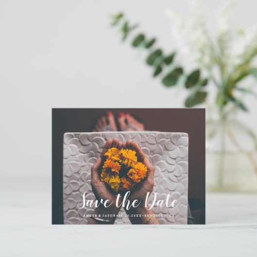 Aangepaste foto Indische bruiloft Opslaan Datum Aankondigingskaart (Staand voorkant)