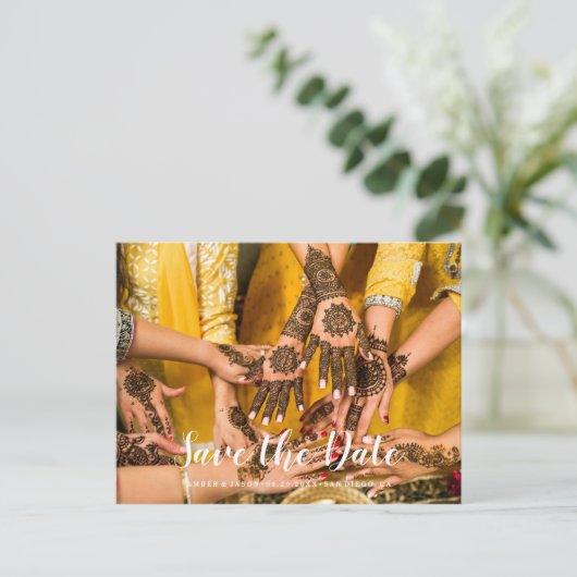 Aangepaste foto Indische bruiloft Opslaan Datum Aankondigingskaart (Staand voorkant)