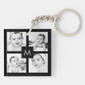 Aangepaste foto-Initiaal zwart 8 Afbeeldingen Sleutelhanger (Achterkant)
