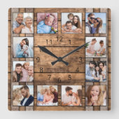 Aangepaste foto-inkeping Rustige houtwijn Barrel Vierkante Klok (Voorkant)