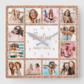 Aangepaste foto-inklage Besties Roos Gold Glitter Vierkante Klok (Voorkant)