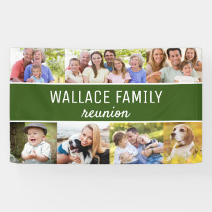 Aangepaste foto-inklage Naam Familie Reunion Green Spandoek