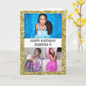 Aangepaste foto-inklage naam Glitter Gelukkige ver Kaart (Gele Bloem)