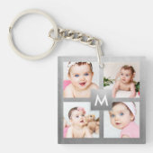 Aangepaste foto-inklage Silver Monogram Baby Sleutelhanger (voorkant)