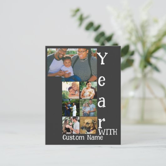 Aangepaste foto-inklage voor 1 trouwdag 7 feestdagenkaart (Staand voorkant)