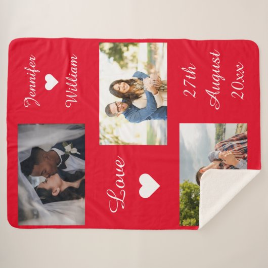 Aangepaste foto-inkuiling bruiloft Datum rood Sherpa Deken (Voorkant (horizontaal))