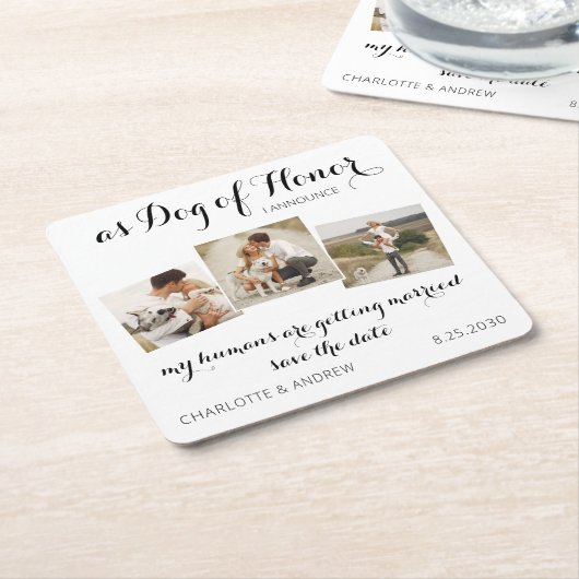 Aangepaste foto-inkuiling Pet Dog opslaan Datumkaa Kartonnen Onderzetters (Schuin)