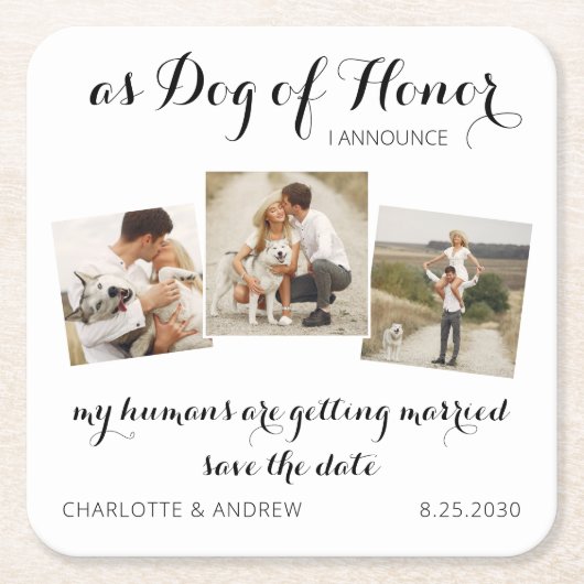 Aangepaste foto-inkuiling Pet Dog opslaan Datumkaa Kartonnen Onderzetters (Voorkant)