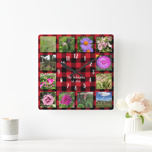 Aangepaste foto-inkuilland rode buffelplaat vierkante klok (Huis)