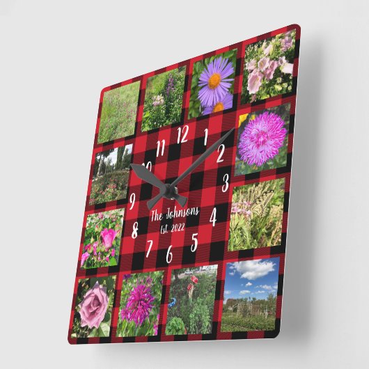 Aangepaste foto-inkuilland rode buffelplaat vierkante klok (Hoek)