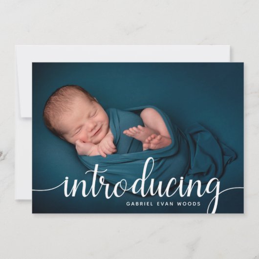 Aangepaste foto-inkuilscript bedekking Baby geboor Aankondiging (Voorkant)