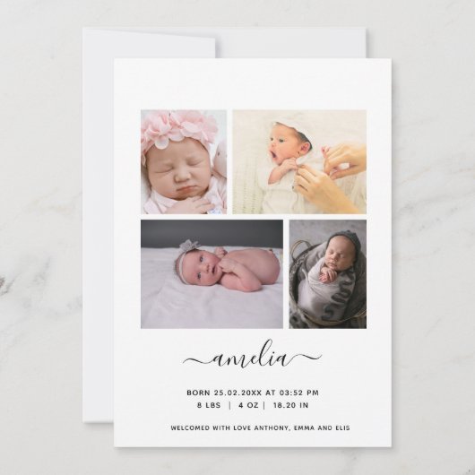 Aangepaste foto-inkuilscript bedekking Baby geboor Aankondiging (Achterkant)