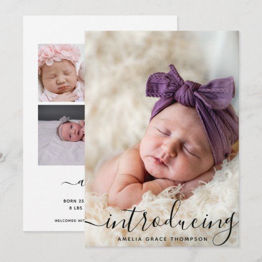 Aangepaste foto-inkuilscript bedekking Baby geboor Aankondiging (Voorkant / Achterkant)