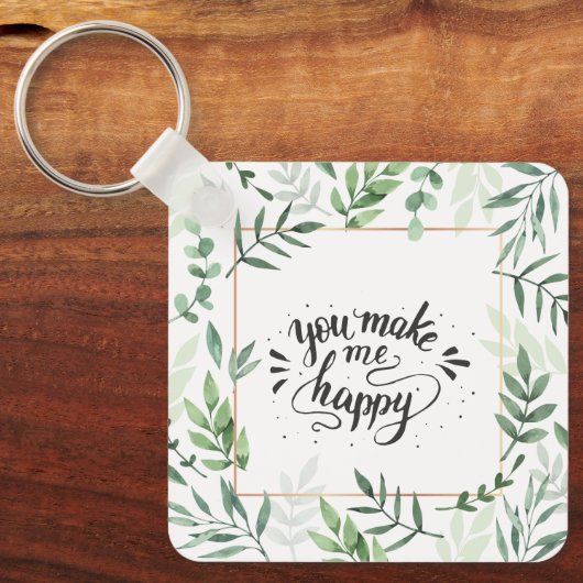 Aangepaste foto "Je maakt me gelukkig" Sleutelhanger (Voorkant)