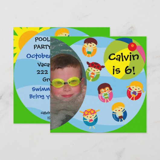 Aangepaste foto jongen zwembad partij zwemmen verj kaart (Voorkant / Achterkant)