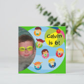 Aangepaste foto jongen zwembad partij zwemmen verj kaart (Staand voorkant)