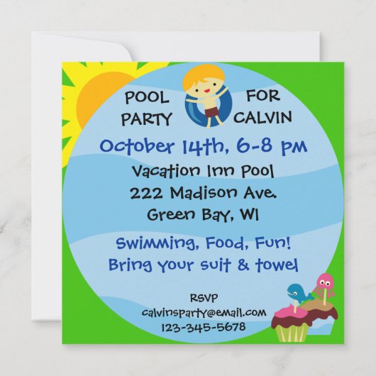 Aangepaste foto jongen zwembad partij zwemmen verj kaart (Achterkant)
