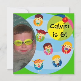 Aangepaste foto jongen zwembad partij zwemmen verj kaart