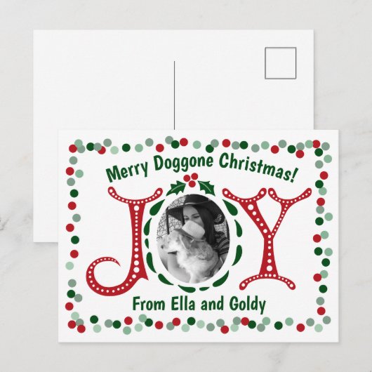 Aangepaste Foto Joy Merry Doggone Kerstmis Briefkaart (Voorkant / Achterkant)