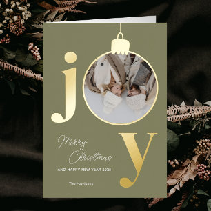 Aangepaste foto JOY Witte Kerstmis Bel Vakantie Folie Wenskaart