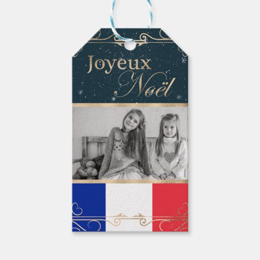 Aangepaste foto Joyeux Noël Franse vlag Kerstmis Cadeaulabel (Voorkant)