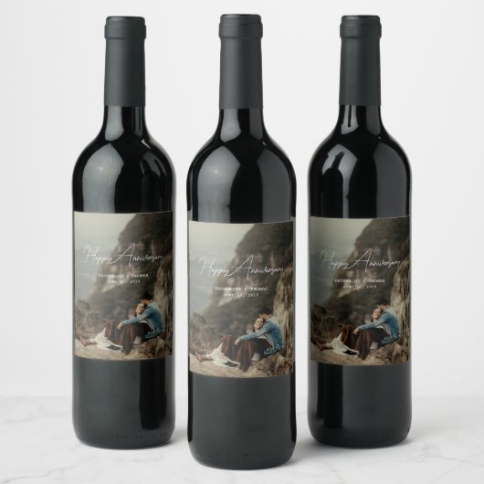 Aangepaste foto jubileum minimalistische retro bru wijn etiket (Flessen)