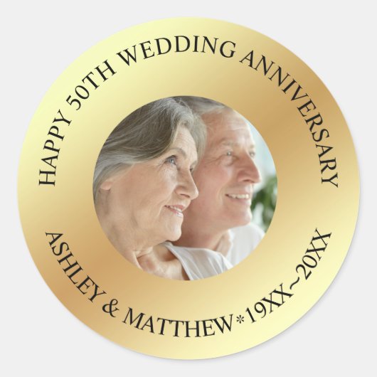 Aangepaste foto jubileum ronde sticker (Voorkant)