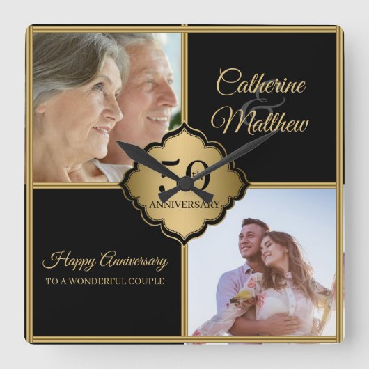 Aangepaste foto jubileum vierkante klok (Voorkant)
