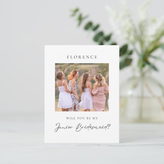 Aangepaste Foto Junior Bruidsmeisje Voorstel Briefkaart (Staand voorkant)