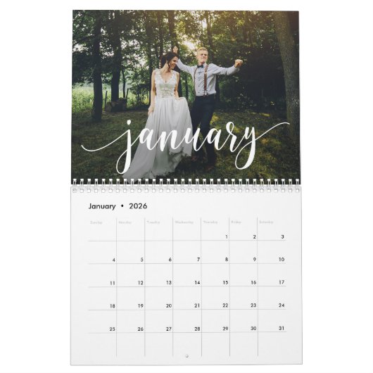 Aangepaste foto-kalender met scripts kalender (Jan 2026)