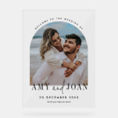 Aangepaste foto, kalligrafie minimale bruiloft wel acryl bord (Voorkant)