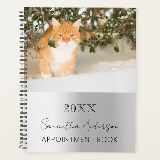 Aangepaste foto kat huisdier zilver 2026 planner (Voorkant)