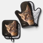 Aangepaste foto Kat of Hond met Naam Sjabloon Ovenwant & Pannenlap Set (Voorkant / Achterkant)