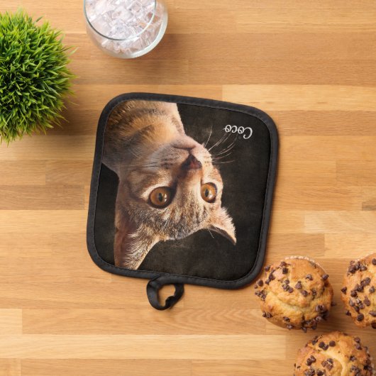 Aangepaste foto Kat of Hond met Naam Sjabloon Pannenlap (Top down)