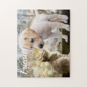 Aangepaste foto, katje en een puppy hond, legpuzzel (Verticaal)