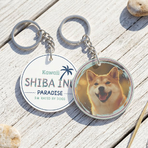Aangepaste foto Kawaii Shiba Inu-paradijs Hond M Sleutelhanger