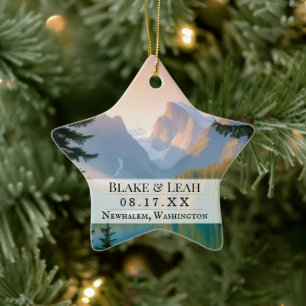 Aangepaste foto keepsake bruiloft ornament berg