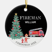 Aangepaste Foto Keepsake Fireman Kerstboom Truck Keramisch Ornament (Voorkant)