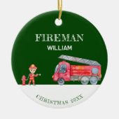 Aangepaste Foto Keepsake Fireman Kerstmis Firetruc Keramisch Ornament (Voorkant)