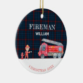 Aangepaste Foto Keepsake Fireman Kerstmis Firetruc Keramisch Ornament (Rechts)
