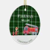 Aangepaste Foto Keepsake Fireman Kerstmis Firetruc Keramisch Ornament (Rechts)